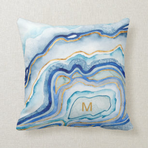 Coussin Agate II de cobalt du monogramme  