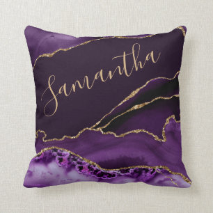 Coussin Agate Marbre à Paillettes de Faux Or et Violet