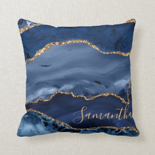 Coussin Agate Marbre Bleu Nuit et Faux Or Pailleté
