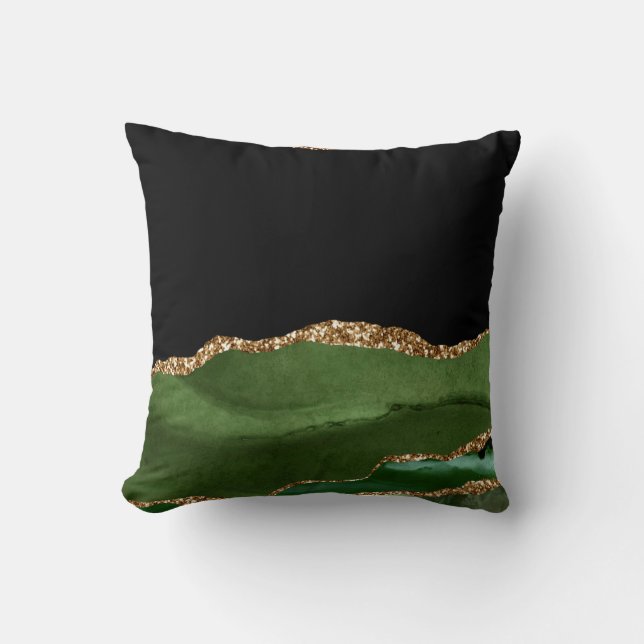 Coussin Agate Marbré Vert Émeraude Contemporain (Recto)