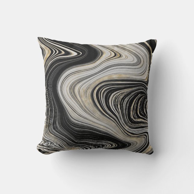 Coussin Agate moderne noir gris et or Pierres précieuses (Recto)