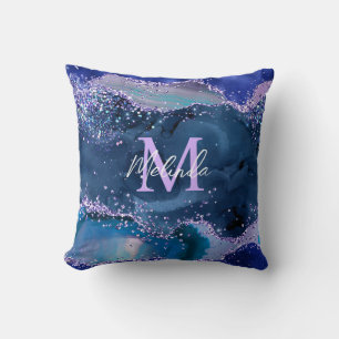 Coussin Agate Océan Pailleté Bleu Foncé et Violet