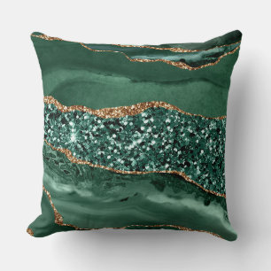 Coussin Agate Océan Pailleté Vert et Or Élégant