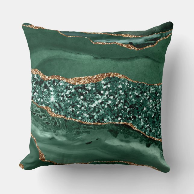 Coussin Agate Océan Pailleté Vert et Or Élégant (Recto)