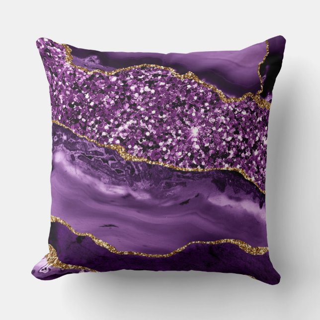 Coussin Agate océanique élégante violette et dorée paillet (Recto)