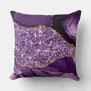 Coussin Agate océanique élégante violette et dorée scintil