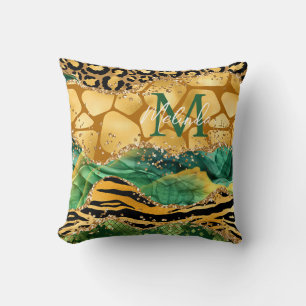 Coussin Agate Poster de animal Gold et Green Safari