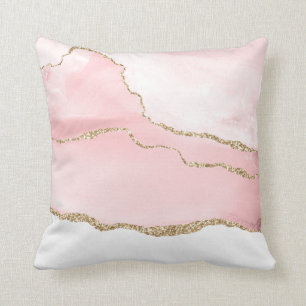 Coussin Agate rose vierge avec ruban or Élégant