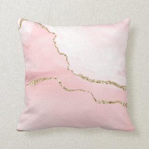 Coussin Agate rose vierge avec ruban or Élégant