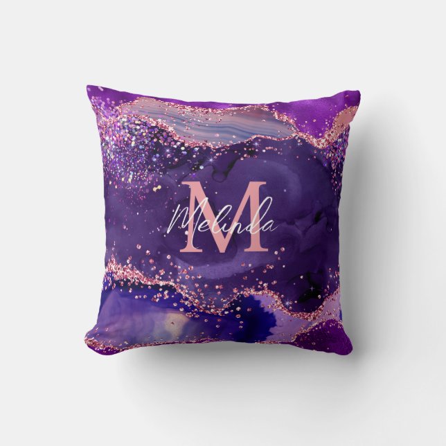 Coussin Agate Sequins Pailletés Rose et Violet Foncé (Recto)