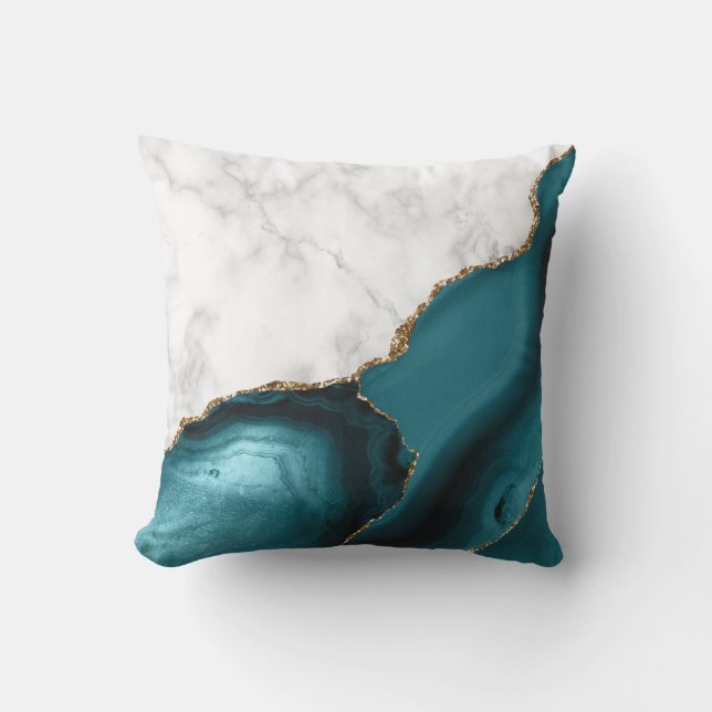 Coussin Agate Turquoise dorée Marbre blanc (Recto)