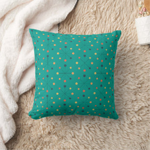 Coussin Âge Atomique, motif MCM sarcelle, orange, jaune