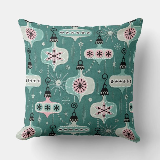 Coussin Âge atomique Ornements de Noël Turquoises ©studiox (Recto)