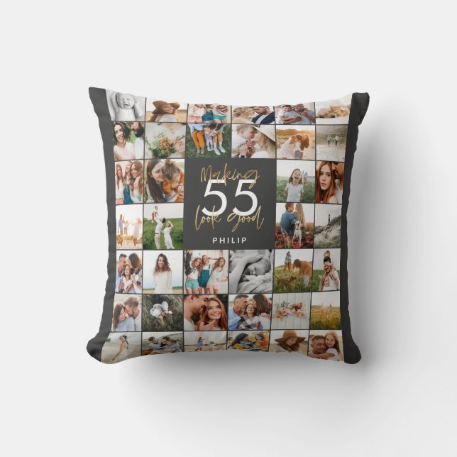 Coussin âge modifiable chic anniversaire multi photo scrip (Recto)