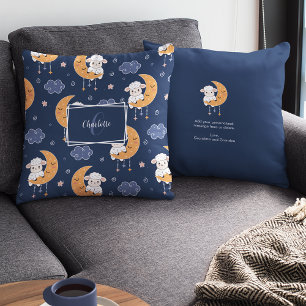 Coussin Agneau bébé sur la lune Motif avec message personn