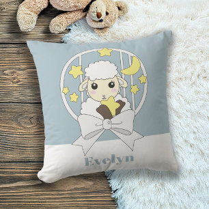 Coussin Agneau de dessin Retro Pastel Blue Cute