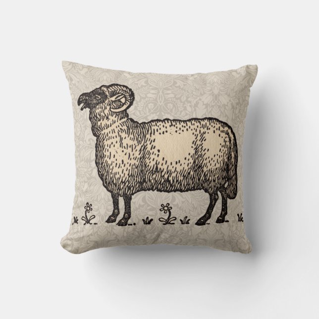 Coussin Agneau de mouton Vintage animal de ferme (Recto)
