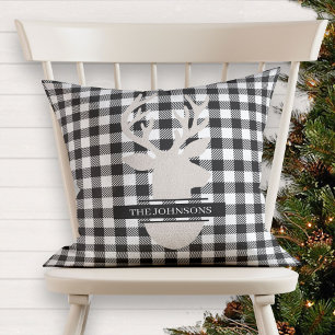 Coussin Agritourisme Monogramme Noir Plaid Cerf Beige
