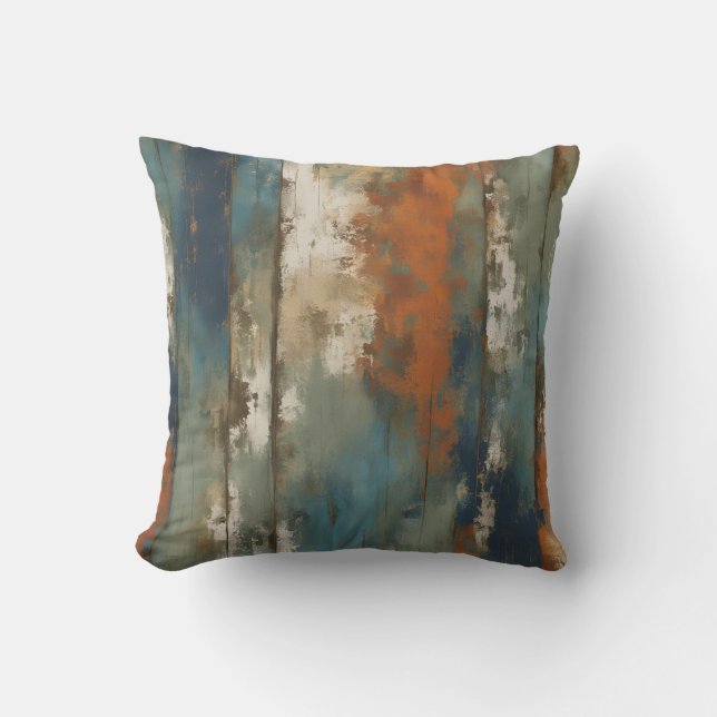 Coussin Agritourisme rustique Turquoise orange beige (Recto)