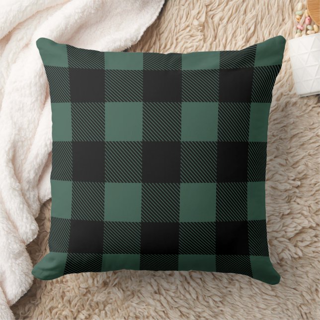 Coussin Agritourisme rustique vert et noir Buffalo Plaid (Couverture)