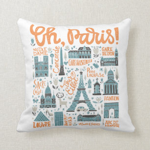 Coussin Ah, Paris ! typographie de ville de
