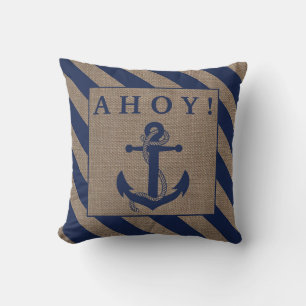 Coussin Ahoy ! Ancre nautique Bleu et bracelet marine