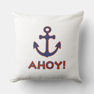 Coussin AHOY ! Bouée + Design Ancre Rouge+Bleu