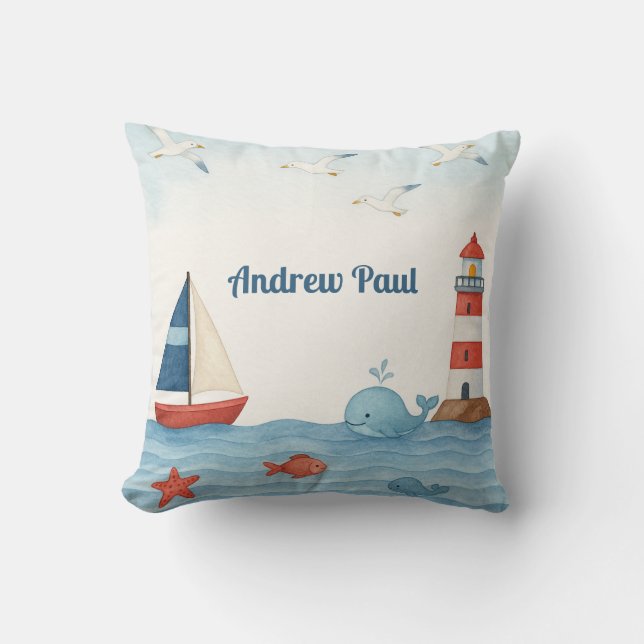 Coussin Ahoy C’est un garçon Nautique Pousse d’oreiller (Recto)