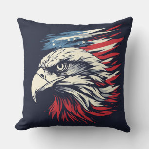 Coussin Aigle à l'encre & Art du drapeau américain La libe