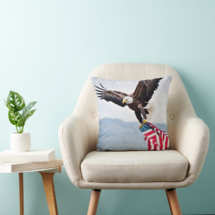 Coussin Aigle à tête blanche avec drapeau américain
