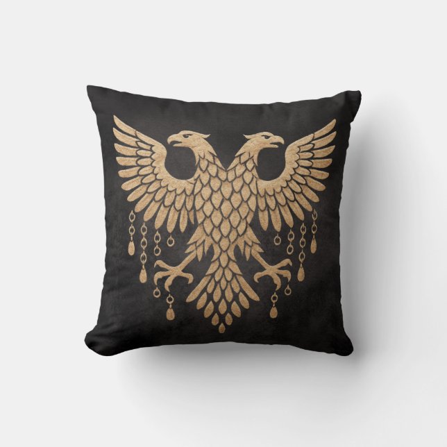 Coussin Aigle à tête double dorée - Emblème mythique royal (Recto)