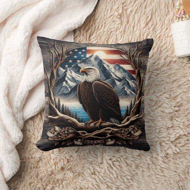 Coussin Aigle avec montagnes et drapeau (Couverture)
