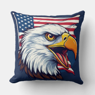 Coussin Aigle chauve Drapeau Américain – Cadeau Patriotiqu