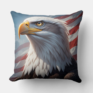 Coussin Aigle chauve majestueux avec drapeau américain – P