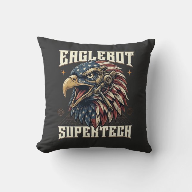 Coussin Aigle Cybernétique Supertech Patriotique Eaglebot (Recto)