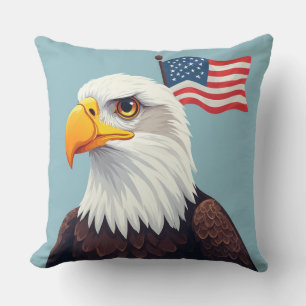 Coussin Aigle de dessin animé avec un drapeau américain fl