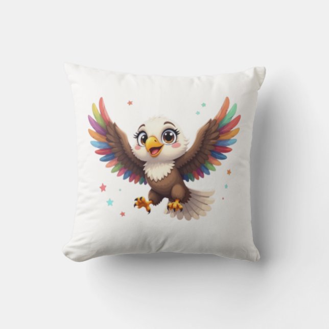 Coussin Aigle de dessin animé mignon en vol – Art vectorie (Recto)