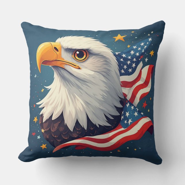 Coussin Aigle de dessin animé patriotique avec drapeau amé (Recto)