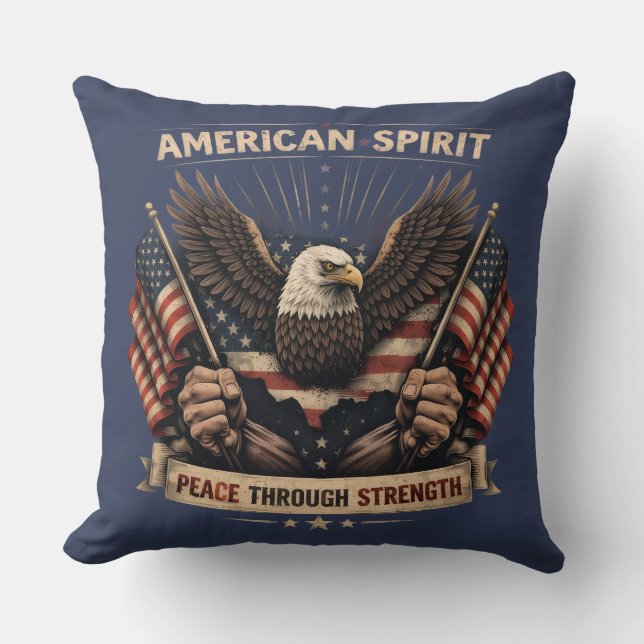 Coussin Aigle de l'Esprit Américain Drapeau Patriotique US (Recto)