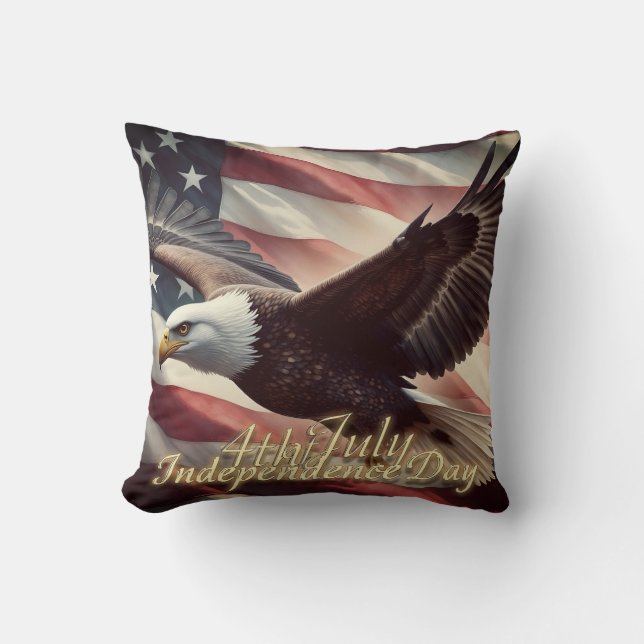 Coussin Aigle du 4 juillet avec drapeau américain (Recto)