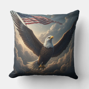 Coussin Aigle épique avec drapeau américain – Art fantasti