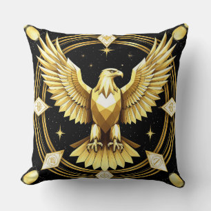 Coussin Aigle Géométrique Abstrait Doré Oiseau de Pouvoir