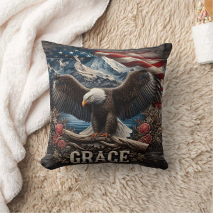 Coussin Aigle Majestic Avec Arrière - plan Drapeau América