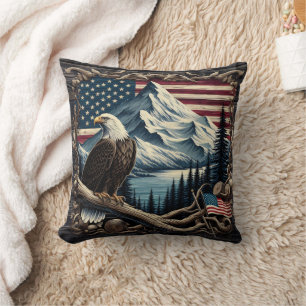 Coussin Aigle Majestueux Perché Près Du Paysage Américain