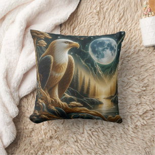 Coussin Aigle majestueux perché sur la rivière Moonlit
