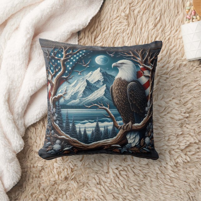 Coussin Aigle majestueux perché sur un arbre avec drapeau  (Couverture)