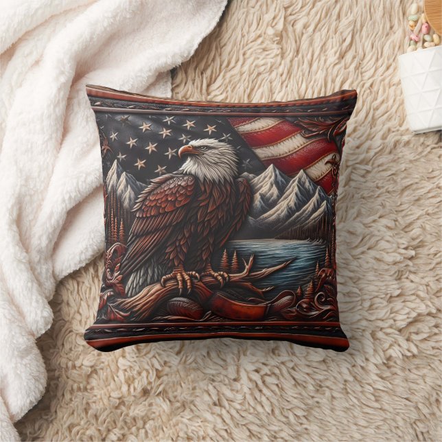 Coussin Aigle majestueux surplombant les montagnes et drap (Couverture)