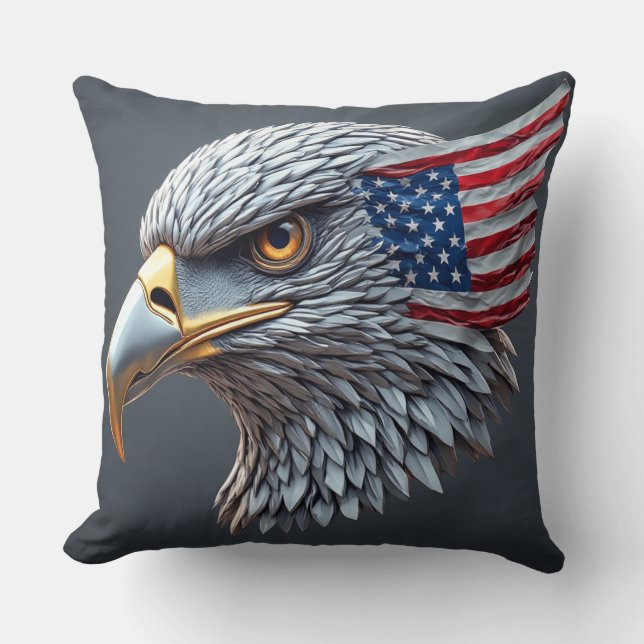 Coussin aigle métallique futuriste avec drapeau américain (Recto)