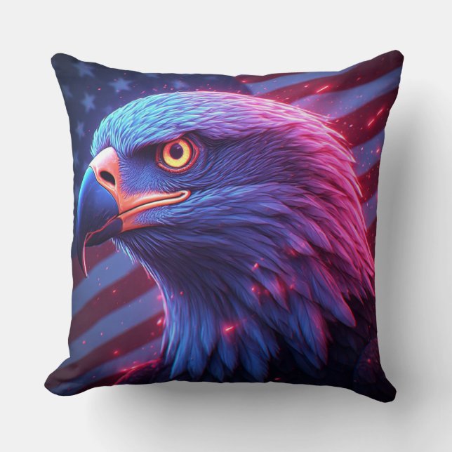 Coussin Aigle Néon avec Drapeau Américain – Patriote Futur (Recto)