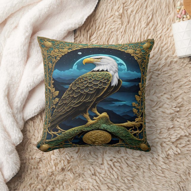 Coussin Aigle Perché Contre Ciel Nocturne Avec Montagnes (Couverture)